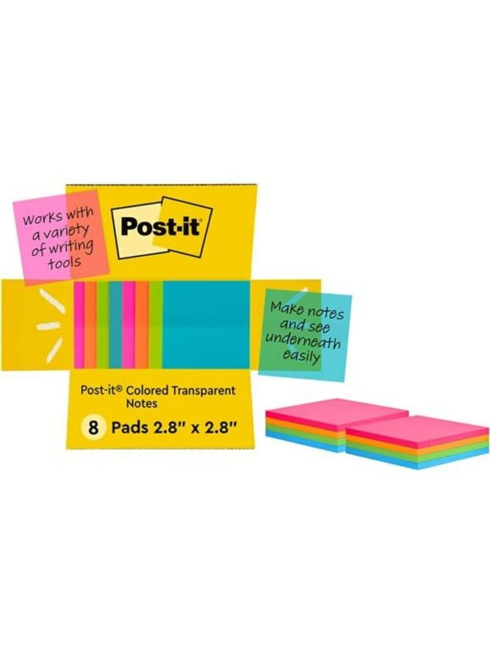 Transparent Sticky Notes 3x3 Colorful Writable Pads for School Office Study